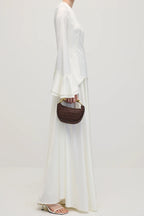 Minimalist Solid-Color Loose-Fit Top and Maxi Skirt Two-Piece Set-White