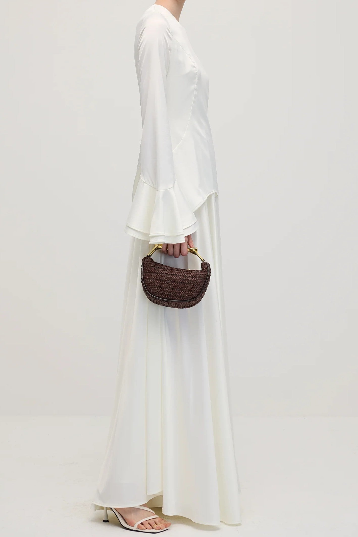 Minimalist Solid-Color Loose-Fit Top and Maxi Skirt Two-Piece Set-White