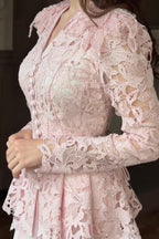 Romantic Chantilly Lace Peplum Set-Pink