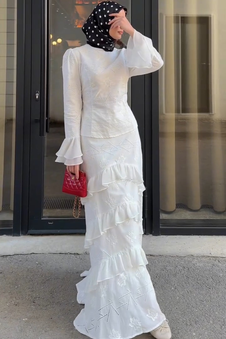 Elena Eyelet Embroidery Ruffled Skirt Set