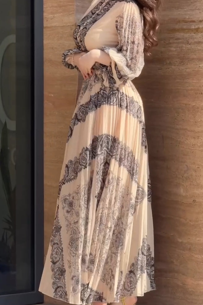 Chloe Baroque Print Pleated Maxi Dress