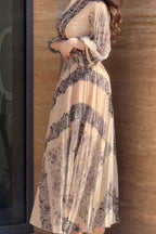 Chloe Baroque Print Pleated Maxi Dress