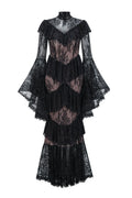Coveie Lace Ruffle Maxi Dress - Black