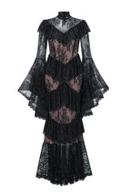 Coveie Lace Ruffle Maxi Dress - Black