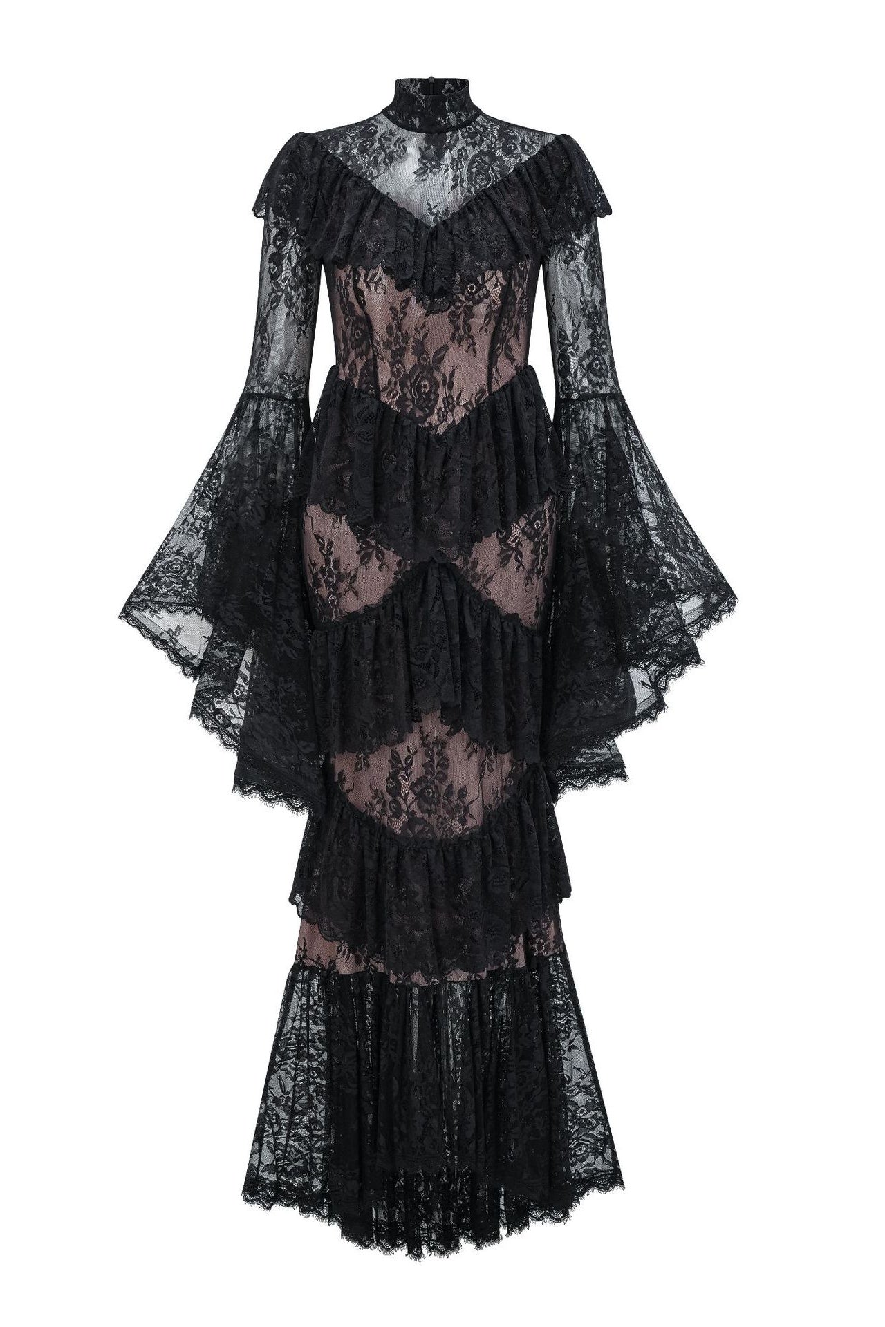 Coveie Lace Ruffle Maxi Dress - Black