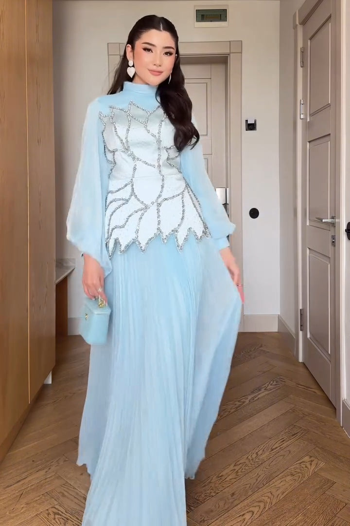 Stella Embellished Bodice Pleated Maxi Dress