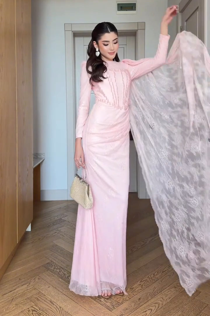 Victoria Boning Bodice Lace Cape Dress