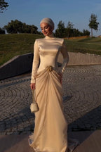 Maria Rose Applique Satin Maxi Dress