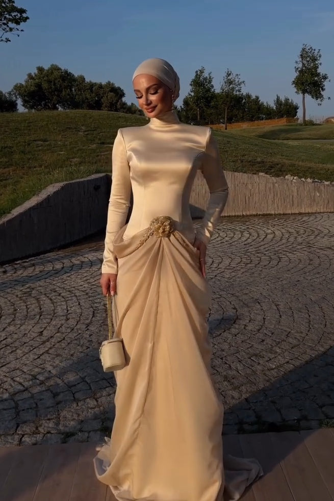 Maria Rose Applique Satin Maxi Dress