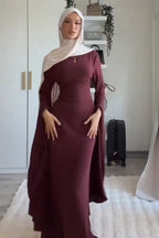 High-Neck Dramatic Cape Sleeve Maxi Dress