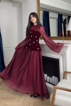 Ranya Beaded Velvet Flare Sleeve Maxi Dress