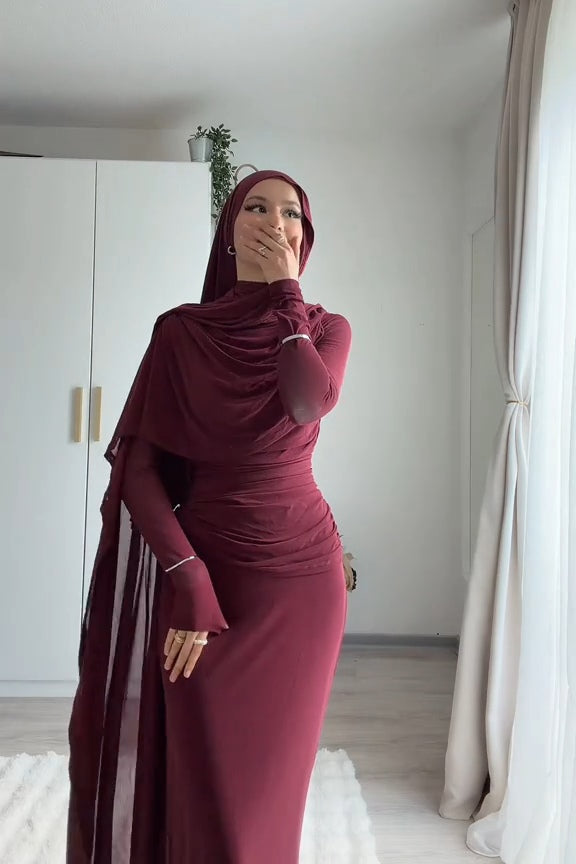 Wrapped Shroud Neck Ruched Maxi Dress