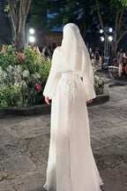 Aria Tulip Embroidered Ruched Shawl Maxi Dress-White
