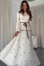 Lila Butterfly Embroidered Tie Waist Maxi Dress