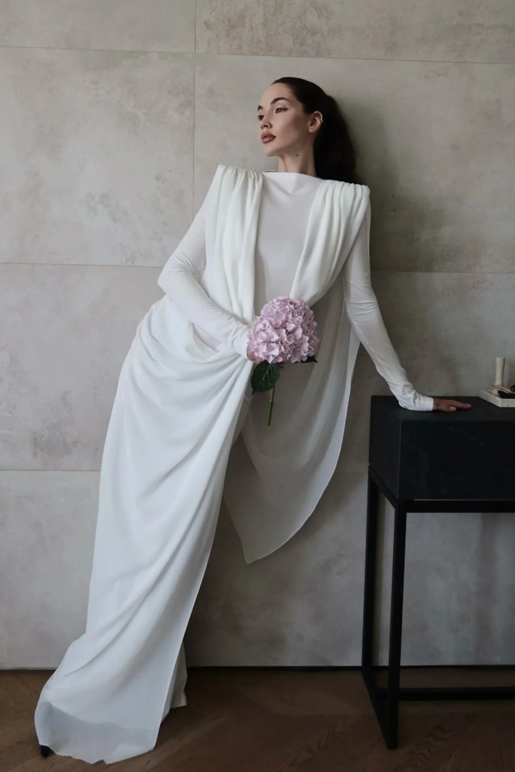 Elegant Draped Shawl Maxi Dress