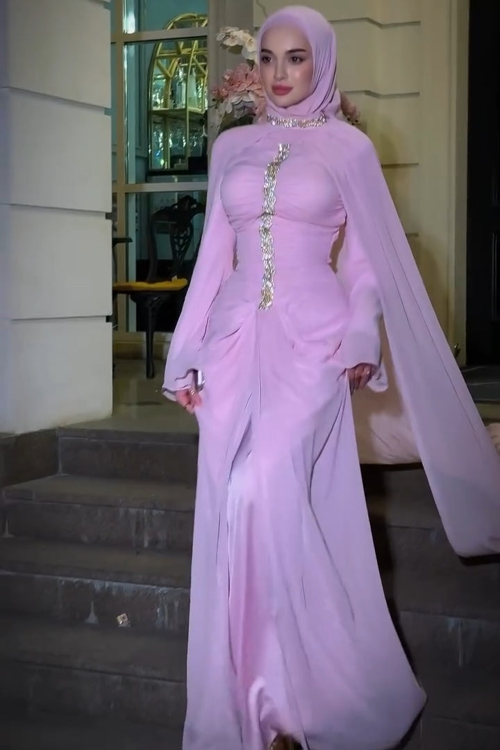 Noora Rhinestone Cape Chiffon Abaya Gown