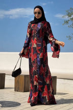 Safiya Abstract Print Flare Sleeve Maxi Dress