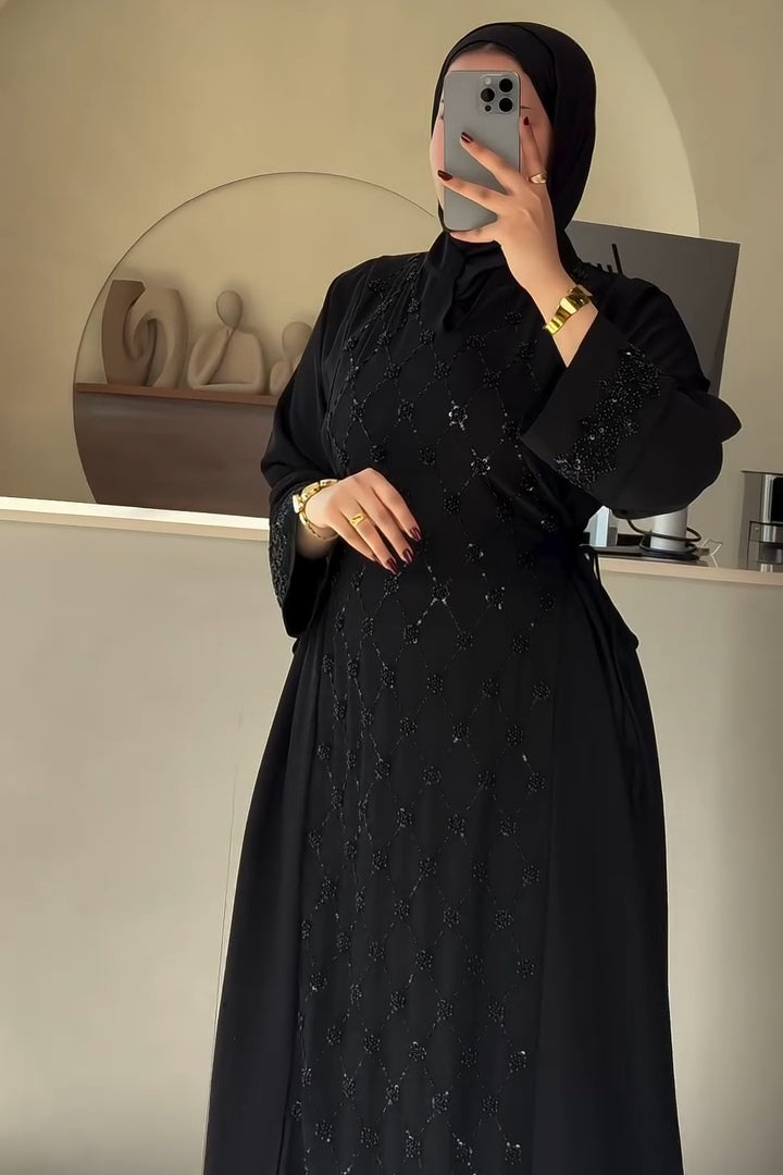 Raya Sequin Tie Waist Abaya Gown