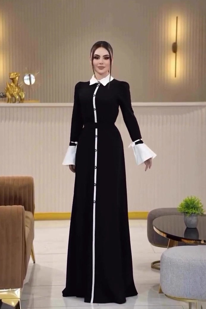 Zara Contrast Collar Flare Cuff Maxi Abaya