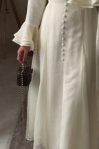 Button Down Attached Scarf Accent Maxi Dress