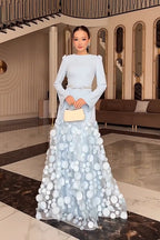 Vera 3D Petal Flare Sleeve Maxi Dress-Blue