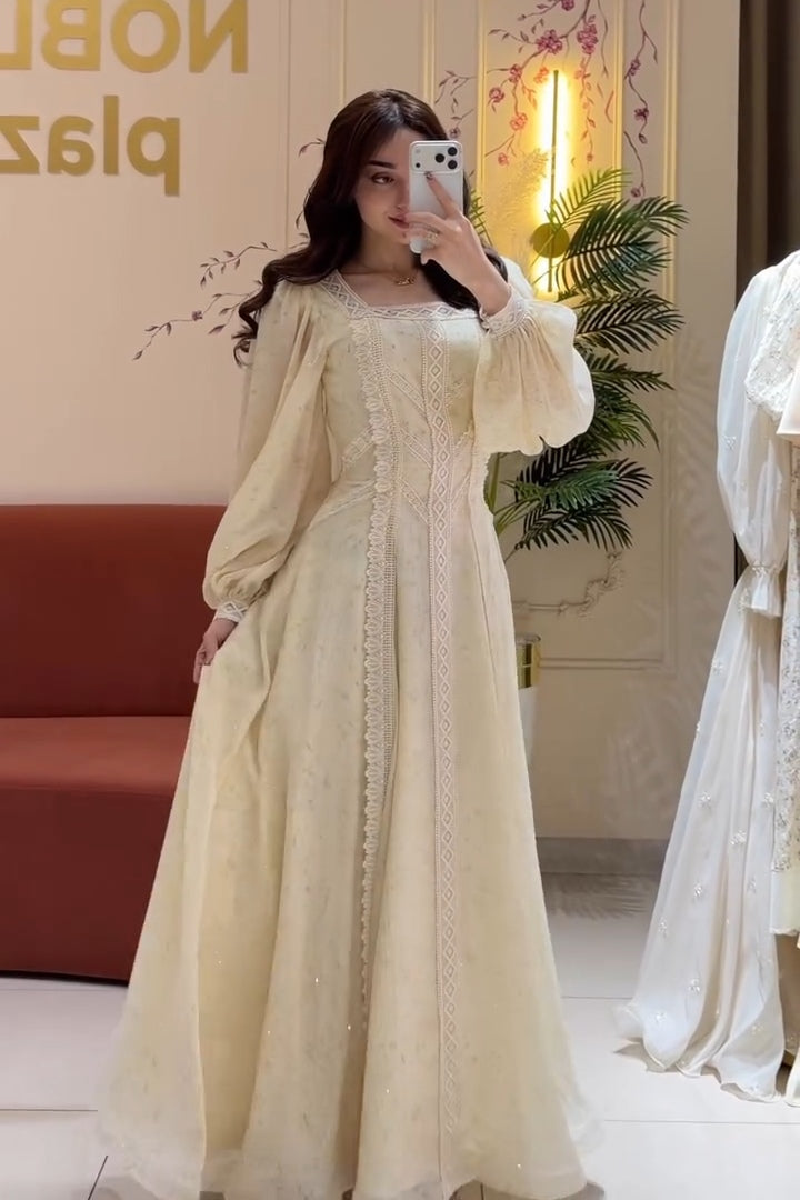 Sylvia Lace Panel Puff Sleeve Maxi-Apricot