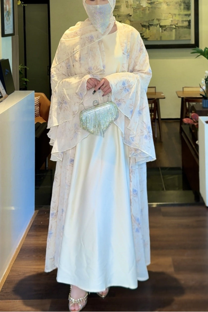 Lian Floral Chiffon Three Piece Modest Outfit-White