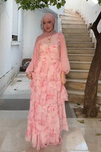 Floral Print Tiered Flounce Maxi Dress