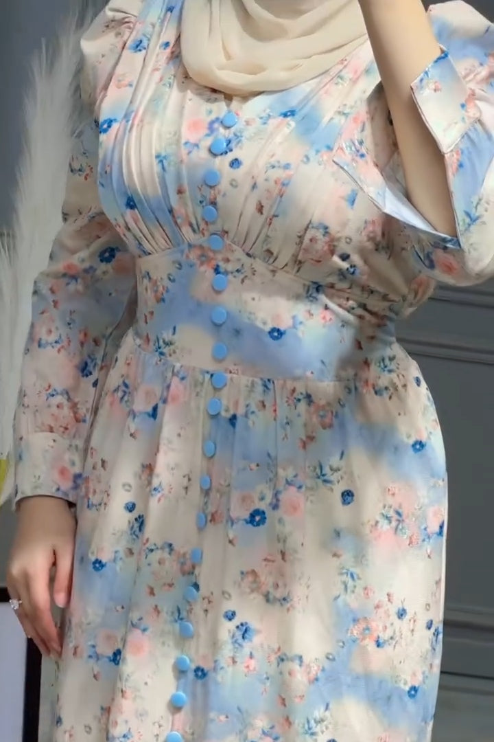 Iris V Neck Ruched Floral Midi