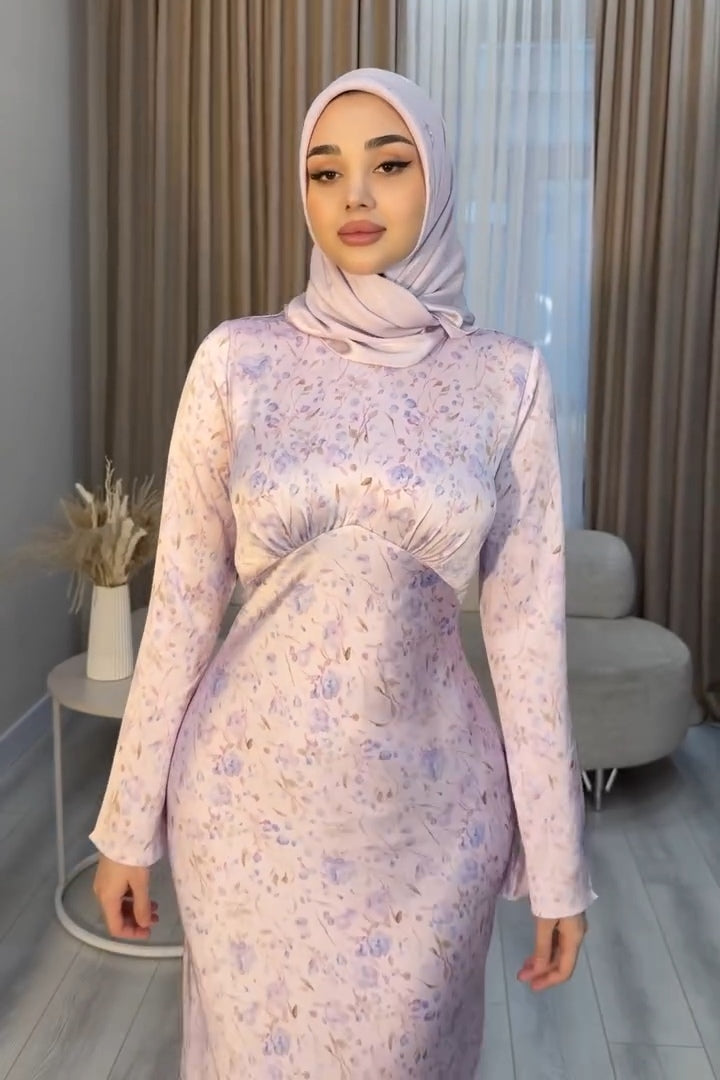 Aisha Bust Gathered Floral Satin Maxi Dress