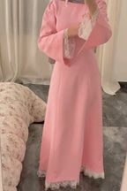 Lace Trim Flared Cuff Maxi Dress