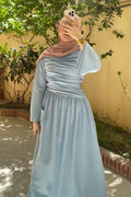 Rahma Side Ruched Flare Sleeve Maxi Dress-Blue