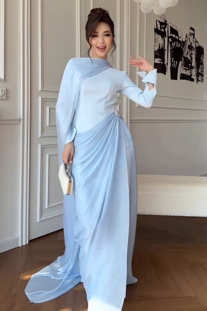 Clara Draped Cape Sleeve Maxi Gown
