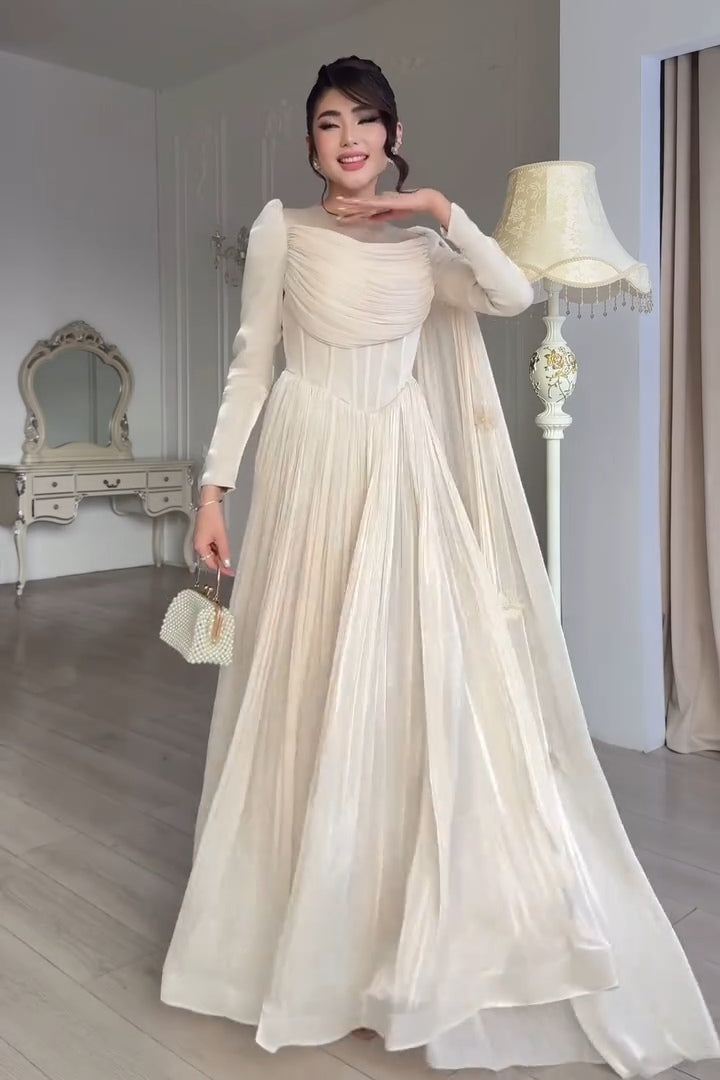 Elowen Corset Pleated Cape Maxi Dress