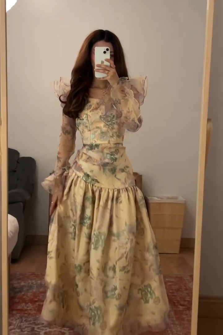 Liora Floral Ruffle Sleeve Maxi Dress