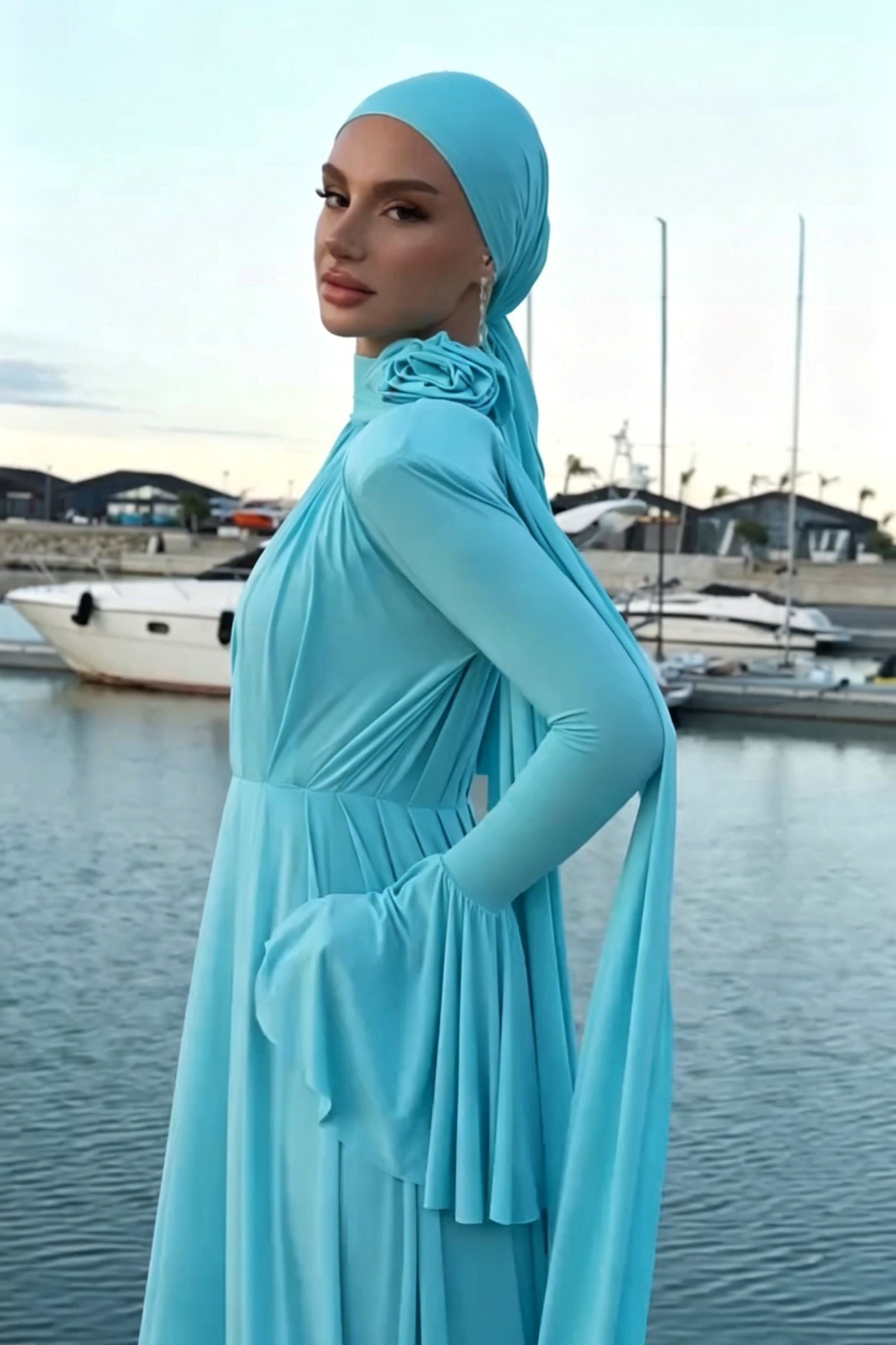 Sapphire Sky Ruched Flared Maxi Dress