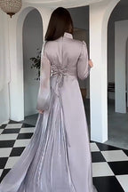 Two-Tone Asymmetrical High-Neck Maxi Dress-Purple