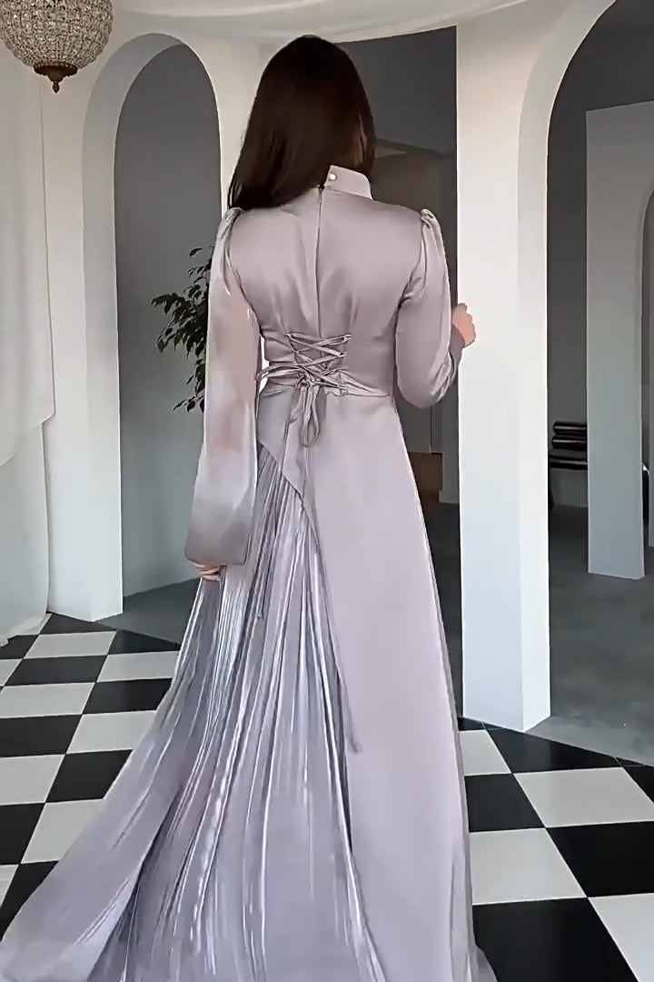 Two-Tone Asymmetrical High-Neck Maxi Dress-Purple