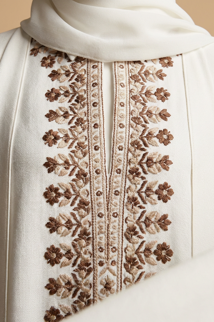 Artisanal Embroidered Two-Piece Open Front Abaya Set