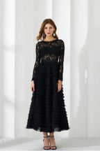 Jayleen Hollow Lace A-line Maxi Dress-Black