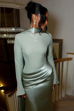 Maria High Neck Pleated Dress-Green
