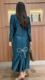 Zahra Bow Beaded Satin Two‑Piece Set