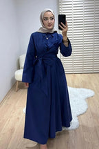 Wrap-Waist Shirt Maxi Dress-Blue