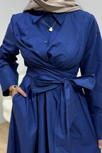 Wrap-Waist Shirt Maxi Dress-Blue