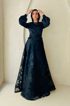 High-Neck Silhouette Maxi Gown-Black