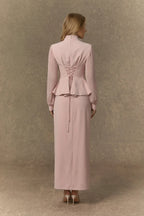 Diana Embroidered Peplum Skirt Set-Pink