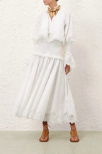 Kiara Embroidery Smocked Waist Maxi Dress