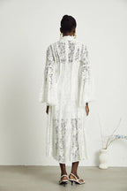 Olivia Mock Neck Lace Maxi Dress-White