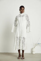 Olivia Mock Neck Lace Maxi Dress-White