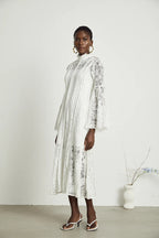 Olivia Mock Neck Lace Maxi Dress-White